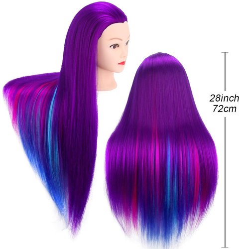 Mannequin Head with Hair, MYSWEETY 28" Mannequin Head Hair Styling Training Head Manikin Cosmetology Doll Head Synthetic Fiber Hair with Table Clamp & Braiding Kit Purple
