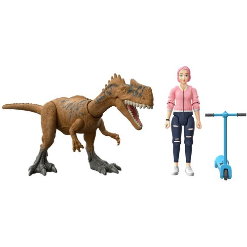 Mattel Jurassic World Toys Camp Cretaceous Brooklynn & Monolophosaurus Human & Dino Pack with 2 Action Figures & Scooter, Toy Gift and Collectible