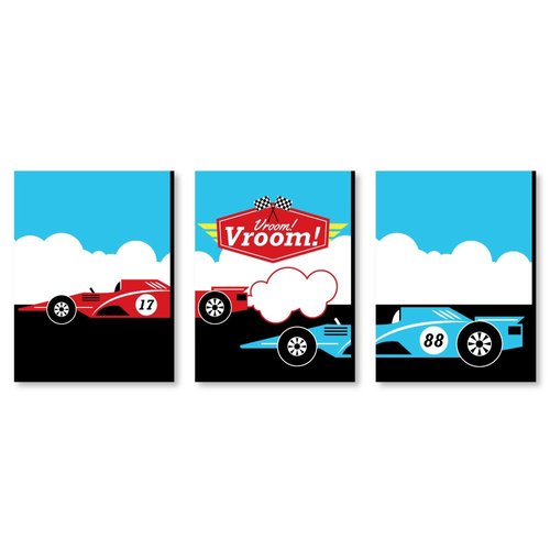 Big Dot of Happiness Let’s Go Racing - Racecar - Nursery Wall Art, Race Car Kids Room Decor and Game Room Home Decorations - Gift Ideas - 7.5 x 10 inches - Set of 3 Prints