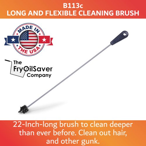 FryOilSaver Co, B113C, Long Drain Cleaning Brush, Length 22", Super Flexible Cleaning Tool, Drain Clog Remover Brush