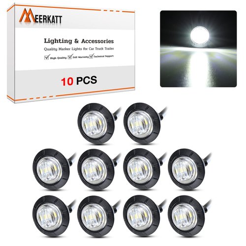 Meerkatt 3/4 Inch Mini Round White 3 LED Side Marker Sealed Flush Mount Light Waterproof for Truck Bus Van Boat Lorry 12V DC Universal.
