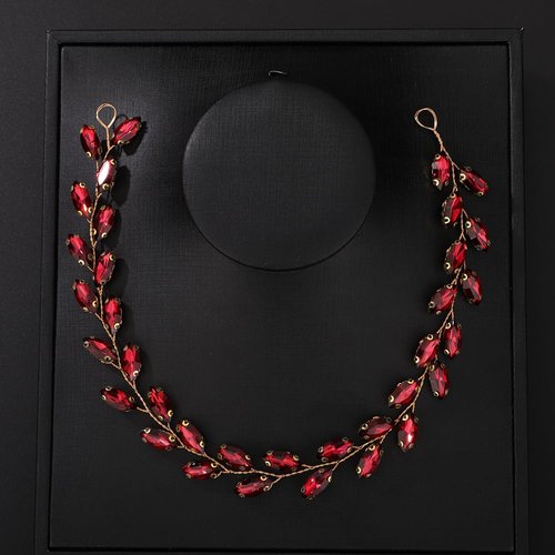 Teyglen Bride Wedding Crystal Hair Vine Full Red Crystal Headband Bridal Hair Accessories Wedding Headpiece Handmade Rhinestone Hair Piece Headband for Women Girls (Wine Red)
