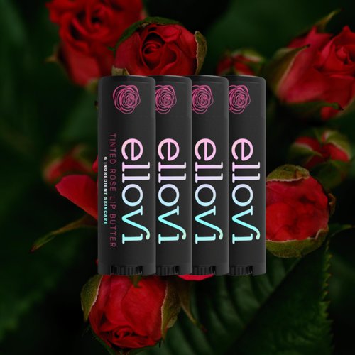 Ellovi Natural Lip Butter Lip Balm - Wild Rose Tinted - Pure Enough to Eat - Made With Just 6 Vegan Ingredients - Tinted Moisturizing Lip Care for All Day Hydration (4-Pack)