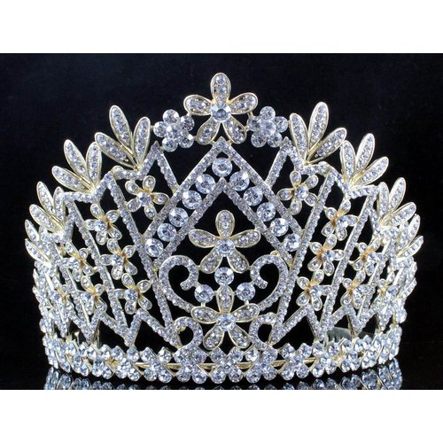 Janefashions Daisy Austrian Crystal Rhinestone Tiara Crown Bridal Prom Pageant T1861g Gold