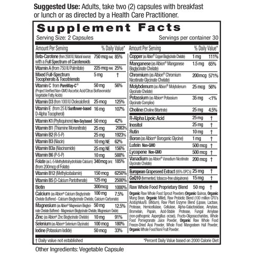 Emerald Labs Complete Premium Multi - Dietary Supplement with Vitamin C, Vitamin B Complex, CoQ10, Zinc, Probiotics & Vitamin A for Overall Health Support - 60 Vegetable Capsules