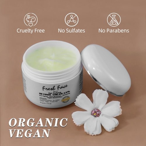 Age-Defying Retinol Cream 2.5% for Smoothing Fine Lines With Retinol, Hyaluronic Acid, Organic Aloe, Organic Helianthus Annuus, Vitamin E, Organic Jojoba oil 1.76oz, 50grams