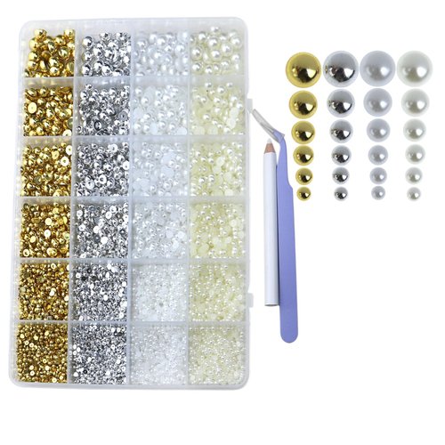 Pearls for Crafting 8000 Pcs Flat Back Nail Pearls 6 Color Half Round Flatback Pearl Beads for Embellishment Face Shoes Small Pearls for DIY Jewelry Phone Nail Charms Making Gold Silver White