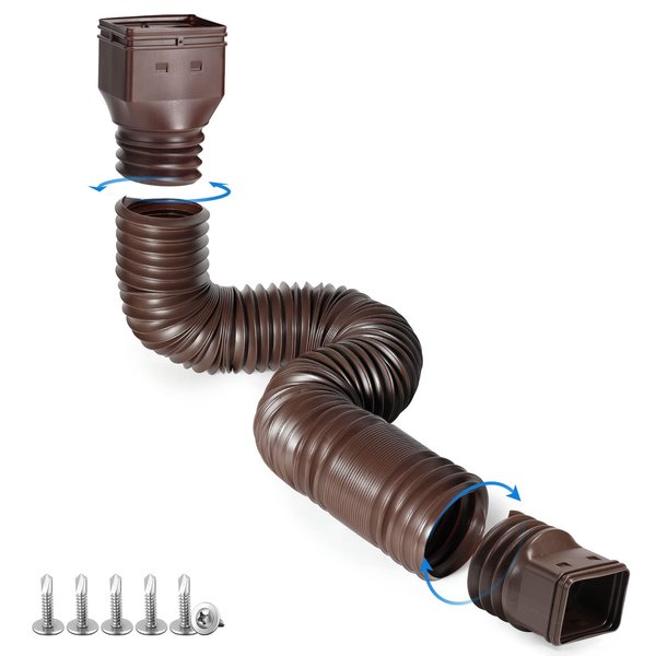 plusgutter Brown 1-Pack Rain Gutter Downspout Extensions Flexible, Drain Downspout Extender,Down Spout Drain Extender, Gutter Connector Rainwater Drainage,Extendable from 21 to 68 Inches