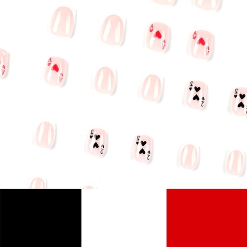 Pink French Tip Press on Nails Short Square Fake Nails Poker Designs False Nails Full Cover Glue on Nails Coffin Acrylic Glossy Artificial Nails for Women Girls Stick on Nails Manicure Supplies 24Pcs