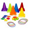 Carnival Outdoor Indoor Game for Kids Ages 4 5 6 7 8 9 10 11 12 and Up with LED Lights – 30 PCS Ring Toss, Cornhole Bean Bags, Plastic Cone Toss – Perfect for Birthday Parties & Night Play