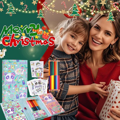 Panda Coloring Book Set with Coloring Pages & Colored Pencils, Art Supplies for Kids Ages 4-6-8, Arts Crafts Travel Coloring Kit for Girls 4 5 6 7 8 Year Old Christmas Birthday Gift