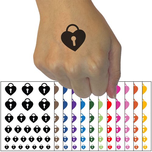 Heart Lock Key Temporary Tattoo Water Resistant Fake Body Art Set Collection - Purple (One Sheet)