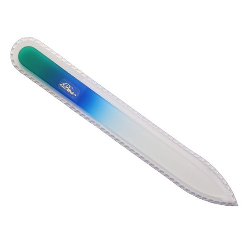 Genuine Czech, Etched, Crystal Glass, Green/Blue Medium, (5.5") Nail File with Protective Carrying Case by iDiva