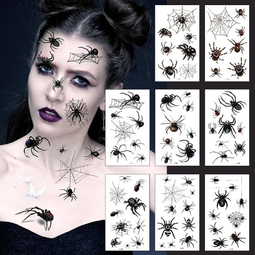 10 Sheets Halloween Spider Web Face Temporary Tattoos, Fake Face Tattoo Stickers Makeup Kit, Waterproof Spider Tattoo Stickers for Women Men Adults Kids Girls Halloween Party Decorations