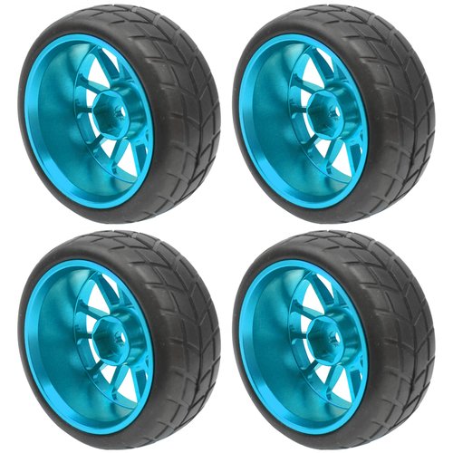 HIRCQOO OD 2.55" Rubber Tires & Metal Wheel Rims 12mm Hex Hub Compatible with HSP Tamiya HPI Kyosho 1/10 On-Road Touring Car WLtoys 1/14 144001 Traxxas 1/16 Slash 1/18 A959B RC Buggy (Blue)