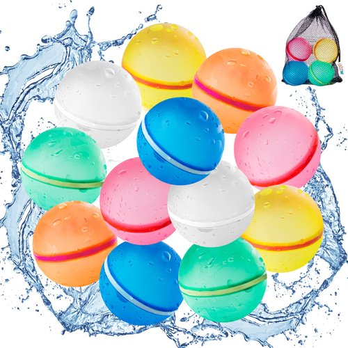 SOPPYCID Reusable Water Balloons Magnetic: Water Balloons for Kids Adult - Summer Outdoor Pool Beach Toys - 12 Pack Soft Water Bombs - Quick Fill Self Sealing Water Balls