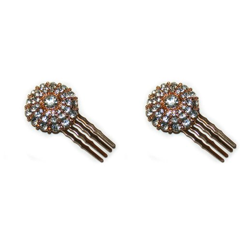Small Decorative Hair Comb with Rhinestones 2pcs, Gold Color