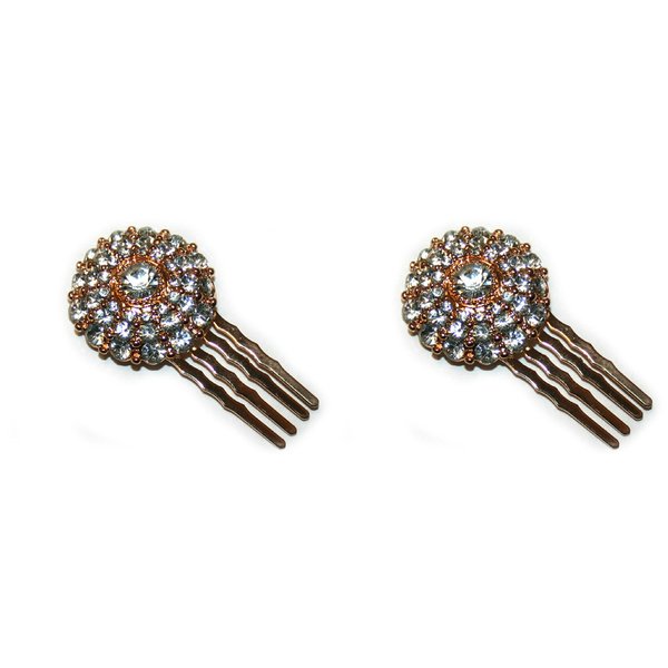 Small Decorative Hair Comb with Rhinestones 2pcs, Gold Color