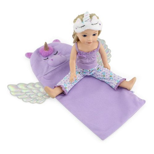 Emily Rose 14-Inch Doll Clothes 2 PC Lovely Tank PJ Pajamas Set Bundled with Our Unicorn 14" Doll Sleeping Bag Set with Matching Sleep Mask