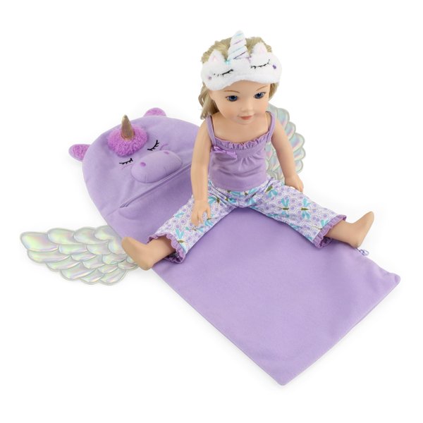 Emily Rose 14-Inch Doll Clothes 2 PC Lovely Tank PJ Pajamas Set Bundled with Our Unicorn 14" Doll Sleeping Bag Set with Matching Sleep Mask