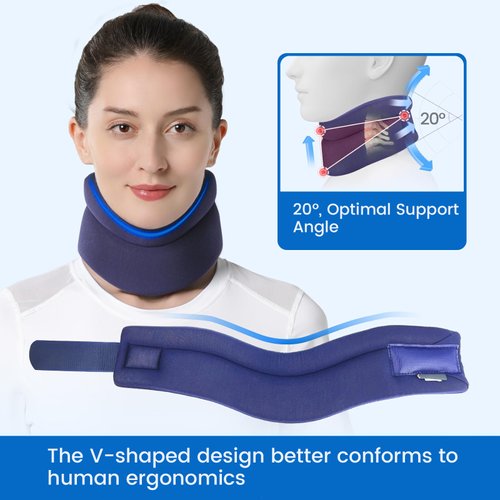 Velpeau Neck Brace for Neck Pain and Support - Soft Cervical Collar for Sleeping in Bed, Snoozing, Sleeping Upright, Anti-Snoring, Sleep Apnea for Women & Men (Blue, Comfort Version, M: 11.5-14"/3″)