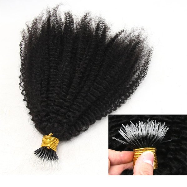 ZigZag Hair Afro Kinky Curly F Tips Microlink Human Hair Extensions 1g/strand 100g Plastic Fearther F Tips Bundles 4B 4C Nano Ring I Tip for Black Women (14 Inch, 4B 4C)