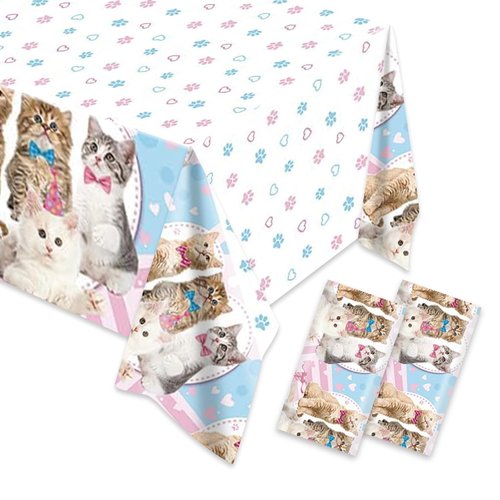 Egami 2pcs cat Birthday Party Tablecloth for Kitten Party Decorations 87 inches x 51 inches for cat Birthday Party Supplies (4)