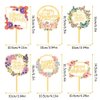 Flower Happy Birthday Cake Toppers Gold Acrylic Dessert Cupcakes Toppers Party Decoration Supplies 6 Pcs