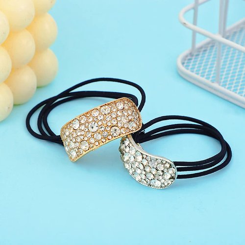 4Pcs Simple Elastic Hair Tie Bands Rhinestone Crystal Hair Ropes Jewelry Ponytail Holder Fashion Hair Accessories for Women Girls, Gold and Silver
