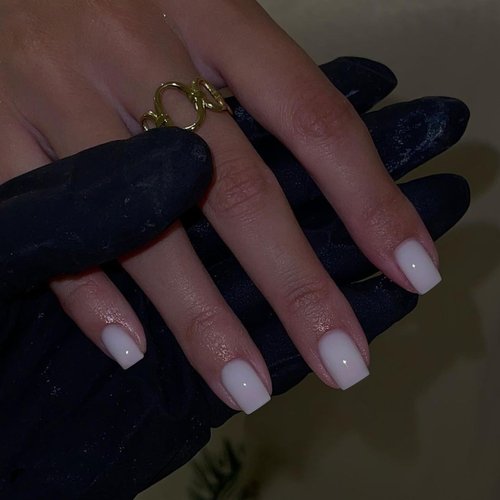 48 PCS Milky White Press on Nails Short Square Nails Acrylic,KXAMELEI Fake Nails Short Coffin Stick on Nails for Women Feature Gel Finish,Short False Nails Press on,Natural Petite Glue on Nails for DIY Manicure