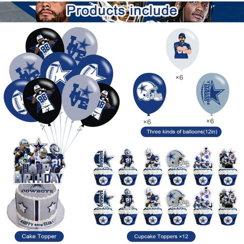 Cowboys Party Supplies,Dallas Soccer Party Decorations Includes Banner, Cake Toppers, Balloon for Party Decorations