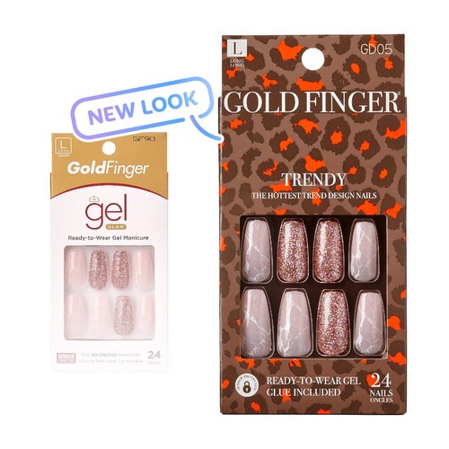 Gold Finger False Nails Full Cover Gel Glam Ready to Wear Gel Manicure Long Nails