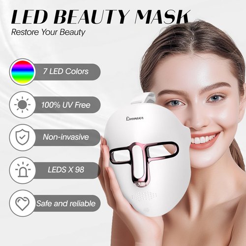 EVFOFO Red Light Therapy Mask for Face, Led Face Mask Light Therapy, 7-1 Colors LED Facial Skin Care Mask-White