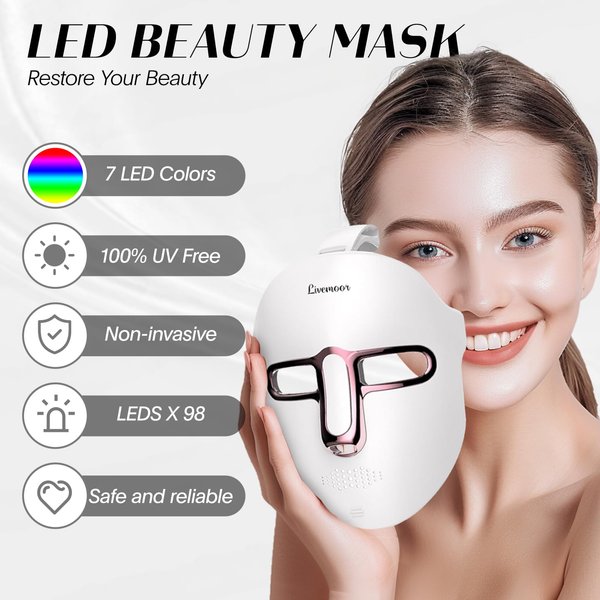 EVFOFO Red Light Therapy Mask for Face, Led Face Mask Light Therapy, 7-1 Colors LED Facial Skin Care Mask-White