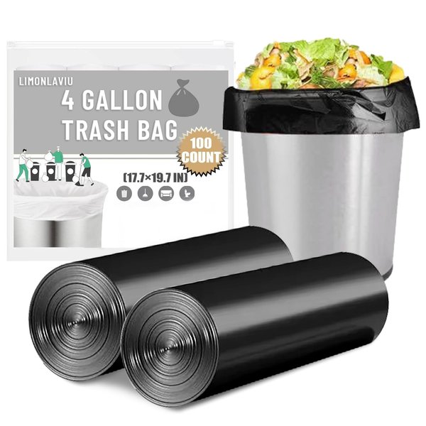 LimonLaviu Black Small Trash Bags 4 Gallon, 100 Count Small Garbage Bags Bathroom Trash Bags Black Trash Bags Trash Can Liners Mini Trash Bags Trash Bags Unscented Small Garbage Bags for Bathroom Can