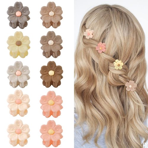 AHONEY Hair Clip, 10Pcs Small Flower Daisy Hair Clips for Women Girls, Mini Jaw Clips, Strong Hold Hair Barrettes, Cute Hair Decorations, 0.77 inch, Natural Color