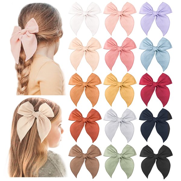 Niceye Pack of 15 Fable Girls Hair Bows Cotton Linen Alligator Hair Clips or Little Girls Toddlers Kids Neutral Handmade Hair Accessories