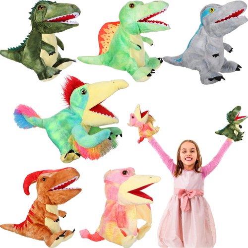 Wettarn 6 Pieces Dinosaur Hand Puppets Plush Stuffed Animals Puppet Soft Dinosaur Toys Dinosaurs Plush Toys Interactive for Boys and Girls Storytelling Role Playing Stage Performance