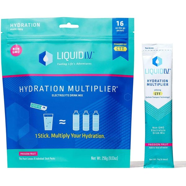 Liquid I.V.® Hydration Multiplier® - Passion Fruit - Hydration Powder Packets | Electrolyte Powder Drink Mix | Convenient Single-Serving Sticks | Non-GMO | 16 Servings (Pack of 1)