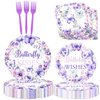 51 Pcs Butterfly Kisses Birthday Wishes Party Supplies Tableware Butterfly Table Cloth Paper Plates Napkins Forks Dinnerware for Butterfly Baby Shower 1st 2nd 3rd 4th Bday Party Decorations