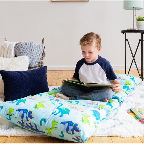 Wildkin Kids Floor Lounger: Ideal for Boys and Girls, Travel-Friendly, Perfect for Sleepovers - Pillow Lounger for Kids, Requires Standard Size Pillows Not Included (Dinosaur Land)