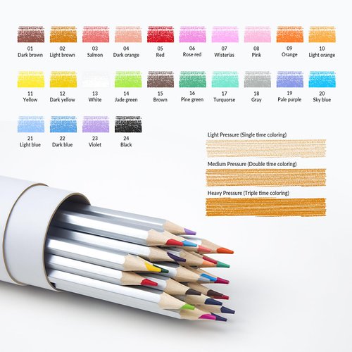 FUNLAVIE 24 Colored Pencils for Adult Coloring Books,Soft Core Coloring Pencils Set,Drawing Pencils for sketching & Painting,Art Pencils & Art Supplies for Adults and Teens,Oil-Based with Sharpener