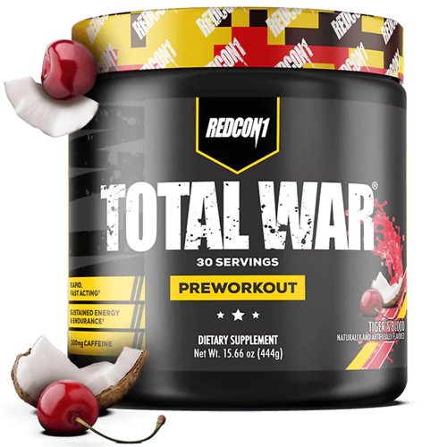 REDCON1 Total War Pre Workout - L Citrulline, Malic Acid, Green Tea Leaf Extract for Pump Boosting Pre Workout for Women & Men - 3.2g Beta Alanine to Reduce Exhaustion, Tiger's Blood, 30 Servings
