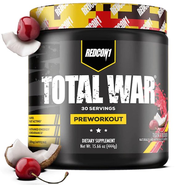 REDCON1 Total War Pre Workout - L Citrulline, Malic Acid, Green Tea Leaf Extract for Pump Boosting Pre Workout for Women & Men - 3.2g Beta Alanine to Reduce Exhaustion, Tiger's Blood, 30 Servings