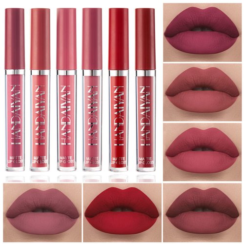 QIUFSSE 6 Colors Matte Lipstick Set,Velvety Liquid lipstick Red Lipstick Nude Lipstick Lip Makeup lip stain Long Lasting Waterproof Non-Stick Cup Lip Gloss Sets for Woman-Set A