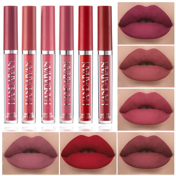 QIUFSSE 6 Colors Matte Lipstick Set,Velvety Liquid lipstick Red Lipstick Nude Lipstick Lip Makeup lip stain Long Lasting Waterproof Non-Stick Cup Lip Gloss Sets for Woman-Set A