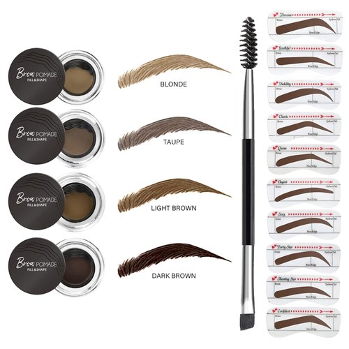 Eyebrow Stamp Stencil Kit Eyebrow Pomade Waterproof Eye Brow Stamping Kit Brow Stamp Trio Kit 10 Eyebrow Stencils With Dual Ended Brow Brush Perfect Natural Brow Pomade Eyebrow Kit Dark Brown