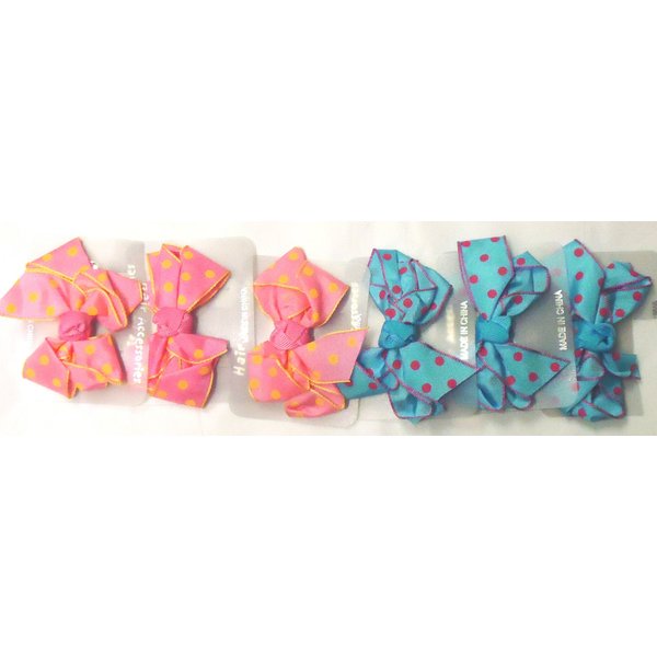 Set of Six Two Color Polka Dot Hair Bow on French Barrette for Children