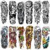 Full Arm Temporary Tattoo for Men, 12 Sheets Skull Skeleton Sleeve Tattoos Temporary, Fake Tattoos That Look Real, Tigers, Dragon, Koi, Lion