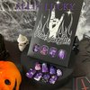 Halloween Press on Nails Short Square Purple Glitter with Ghost Designs Halloween Cute Fake Nails Full Cover Acrylic Nails for Women 24Pcs